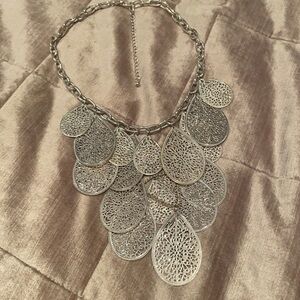 Silver Layered Filigree Drops Necklace